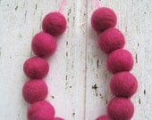 Beaded jewelry necklace felt beads necklace simple necklace minimalist felted wool balls fuchsia necklace