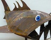 Found object welded garden art fish, Terrible Tilapia