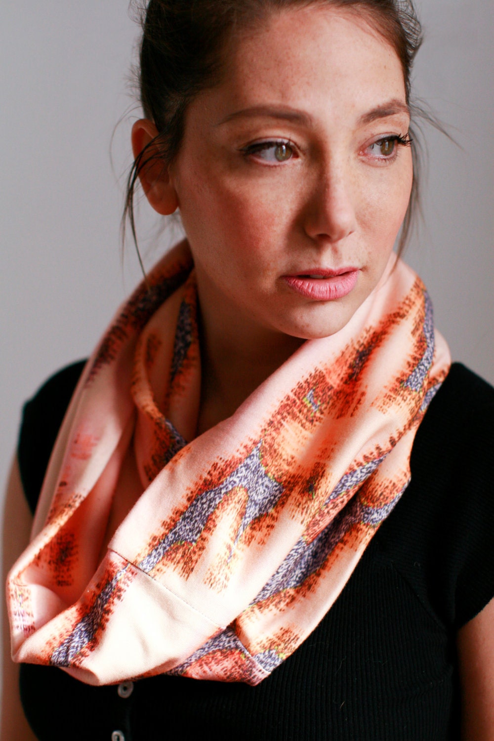 Organic "Orange Bengal Burnout " Cotton Knit Circle Scarf