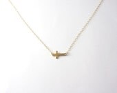 Sideways Cross Necklace, 24k Vermeil Gold Sideways Cross, 14k Gold Filled Chain