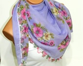 Lilac and Pink Womens Scarves. Turkish Yemeni Guipure Scarf ..bridal,scarf,authentic, romantic, elegant, fashion, personalized design...