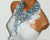 cotton fabric blue, white Scarf. Turkish Fabric Fringed Guipure Scarf ..bandana,headband,wedding,bridal,authentic, romantic,