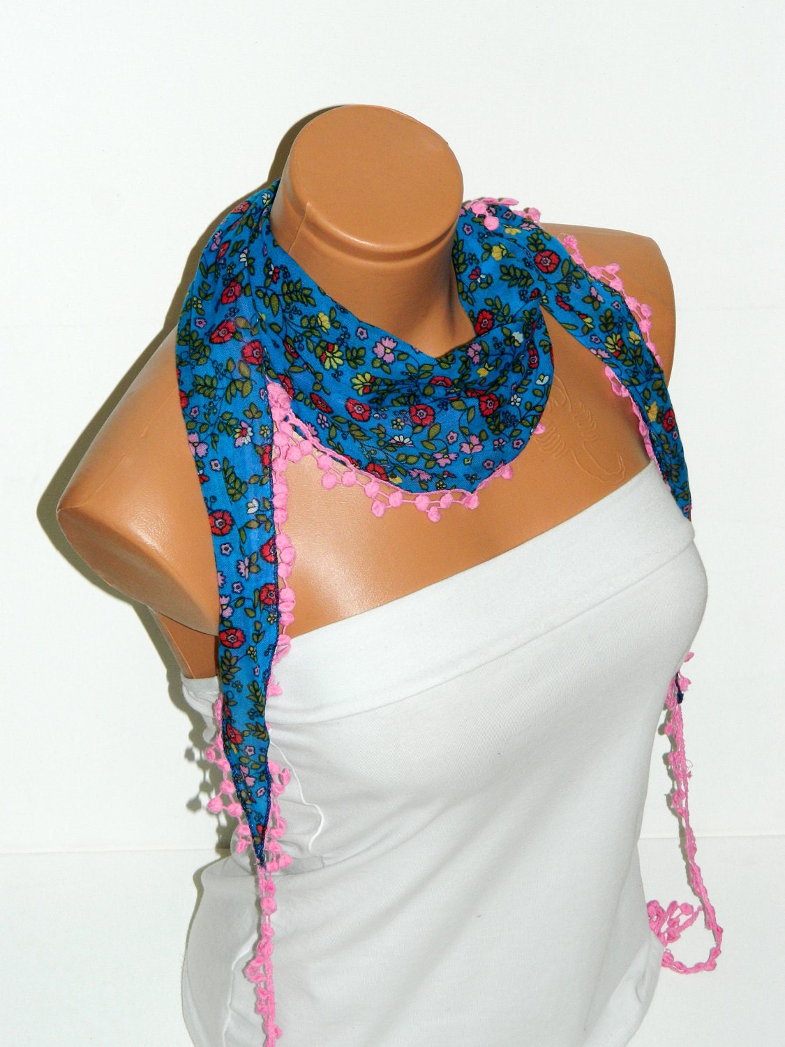flower Scarf. royal blue scarfs,,Turkish Fabric Fringed Guipure Scarf ..bandana,headband,wedding,bridal,authentic, romantic, elegant,