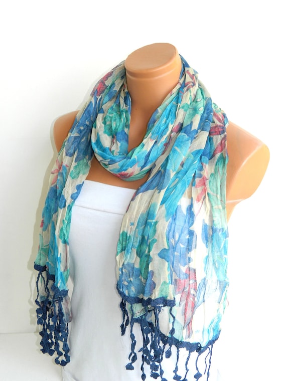 Multicolor Scarf. Turkish Fabric Fringed Guipure Scarf ..bandana,headband,wedding,bridal,authentic, romantic, elegant,