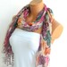 Fabric scarves,Pink Purple Multicolor Scarf. Turkish Fabric Fringed Guipure Scarf.bandana,headband,bridal,authentic, romantic, elegant,