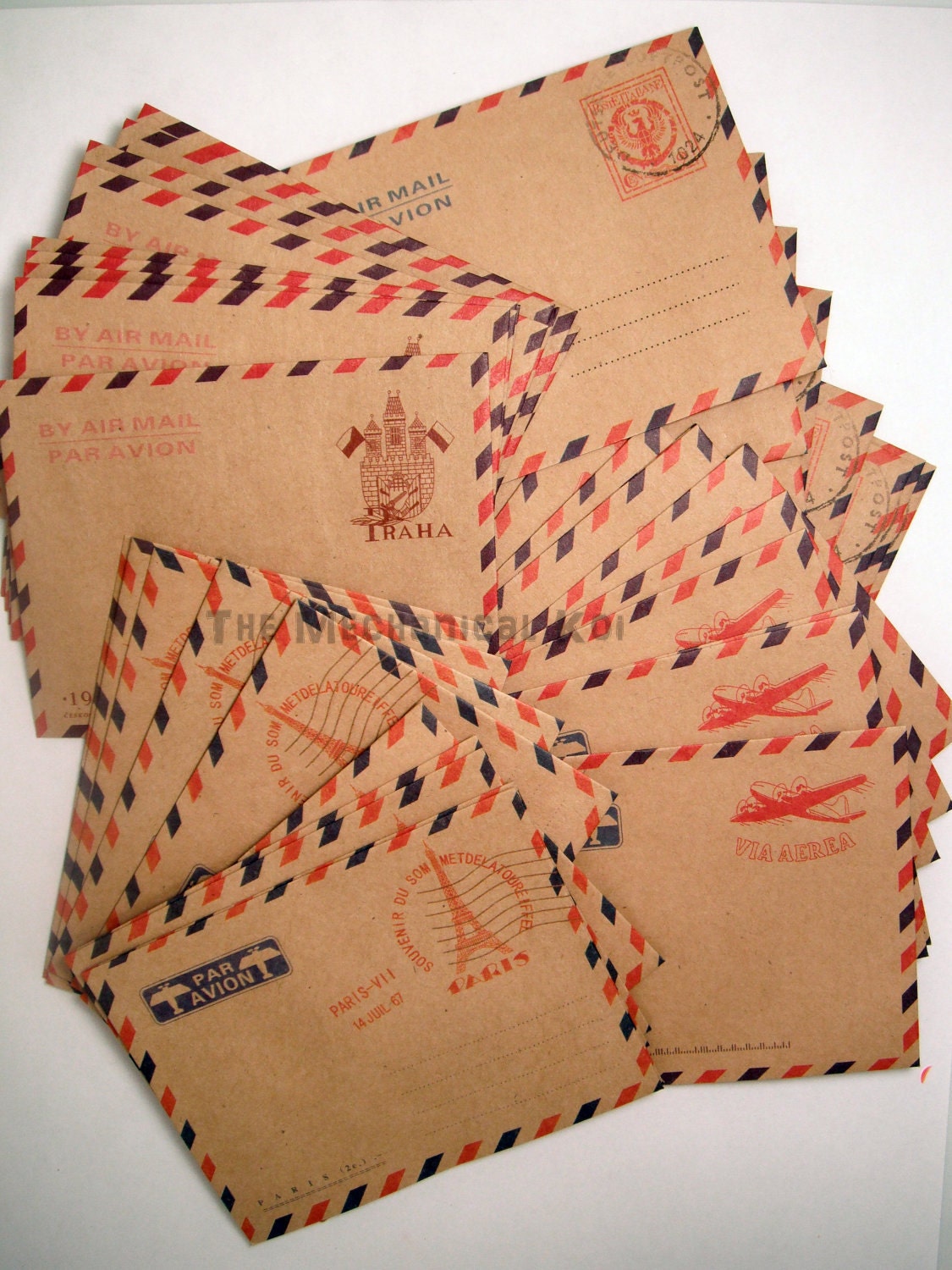 Random Mix Mini Kraft Envelopes Airmail Vintage Style Paris Praha Italy London Par Avion Stationery Set