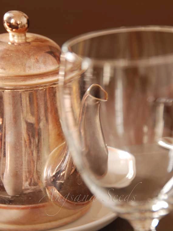 Silver teapot, Still life photo, 8"x10", Wine glass, Tea pots, Cafe decor, restaurant, copper, dining, Kitchen wall art, mother's day