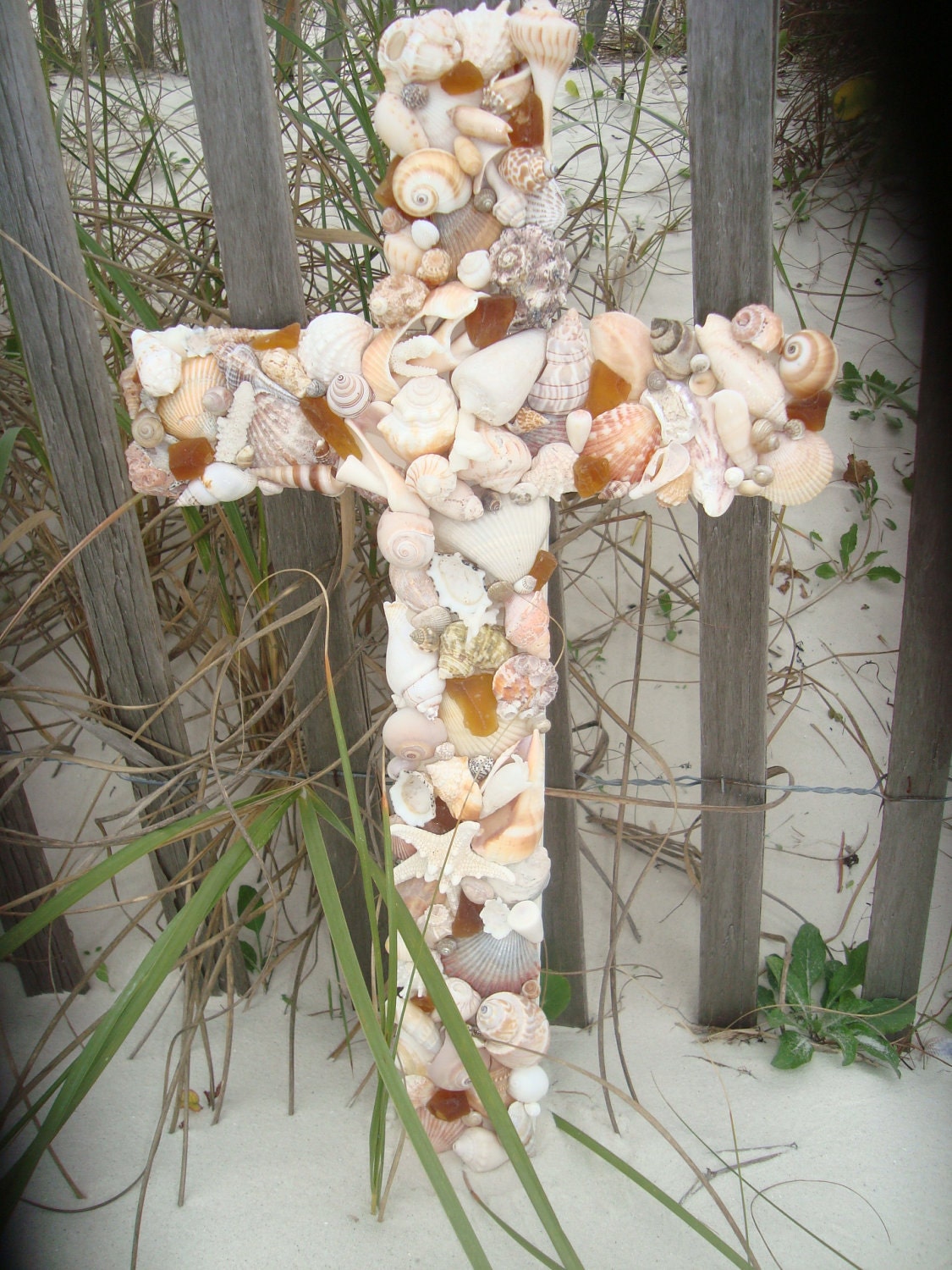 Seashell Wooden Cross/ Reclaimed Wood