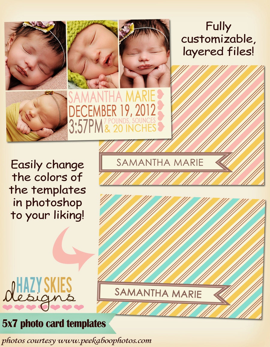 5x7 Digital Photo Card Template - Birth Announcement