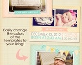 INSTANT DOWNLOAD Birth Announcement Template - BA124