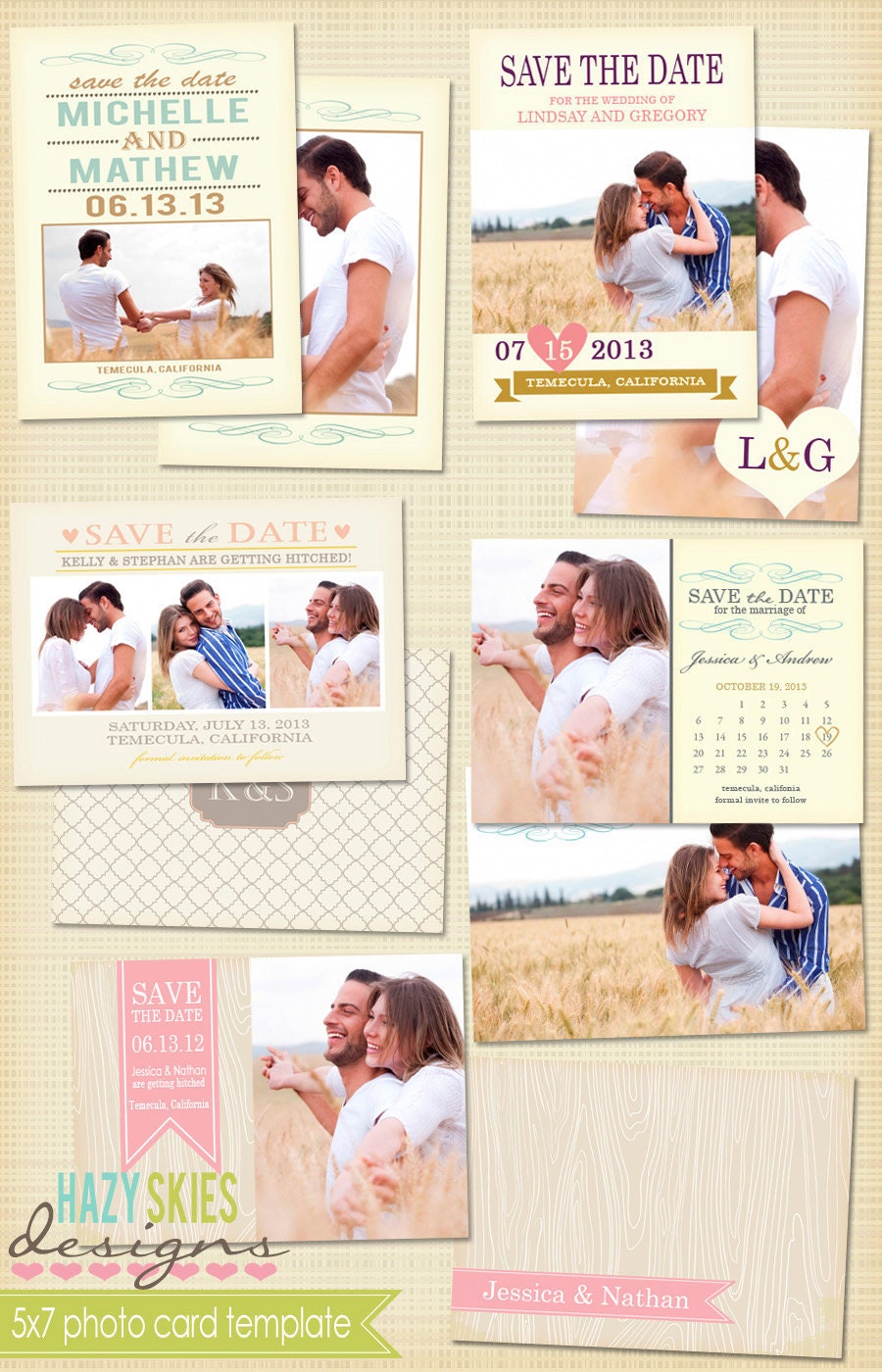 INSTANT DOWNLOAD 5x7 Save the Date Templates for Photographers - SD3019