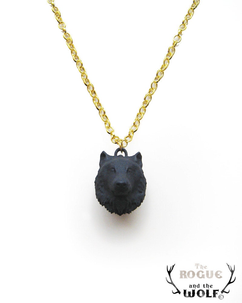 Black Wolf Necklace Pendant, animal jewelry, animal head pendant, wolf necklace, wolf head, goth pendant, wild wolf