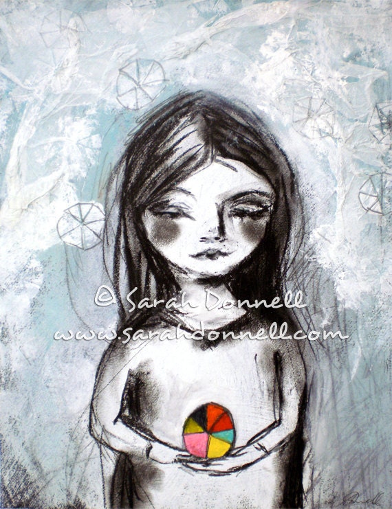 A3 Large Print Wall Art Black White Color Wheel Compass Original Illustration Mixed Media Girl Woman Painting Australian Art - The Compass