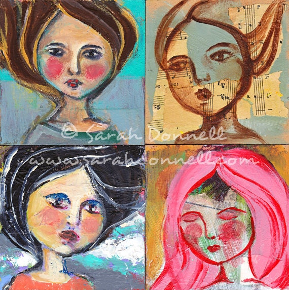 A4 Print Original Artwork Wood Assemblage Altered Upcycled Mixed Media Woman Painting Portrait Nautical Sea Art sarah donnell - Trade Winds
