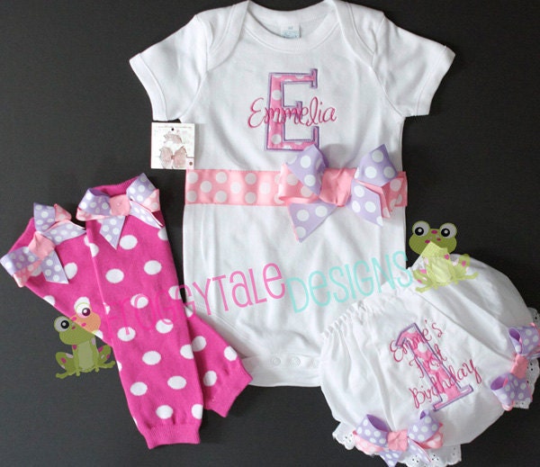 Baby Pink Birthday Outfit for Little Girls. Bodysuit Onesie,Diaper Cover Tutu Bloomer, and Leg Warmer Set Outfits - PERSONALIZED Custom