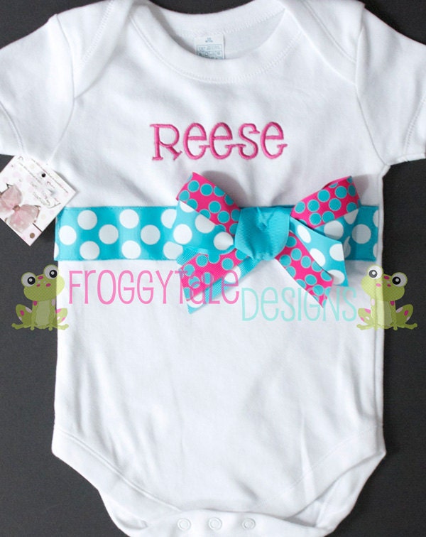 Name Bodysuit Onesie or Toddler Shirt in Fuchsia and Turquoise Outfit for Little Baby Girls - PERSONALIZED Custom