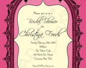 Printable Wedding or Bridal Shower Invitation - 5x7 - Bleeding Heart - Vintage Modern - Pink, black, cream