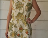 Vintage 1950s 1960s Wiggle Sleeveless Handmade Dress Small Medium Flowers and Autumn Fall Print Size S - M
