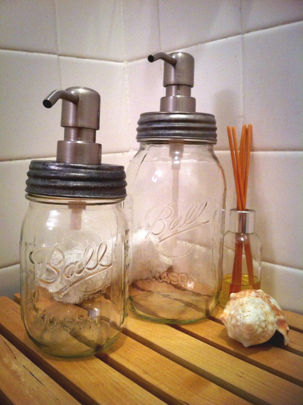 PAIR OF Mason Jar Soap Dispenser, Clear jars