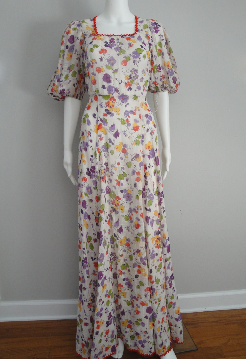 ETSY SALE Vintage 1930s 30s Dress Cotton Floral Dust Bowl Maxi Dress Art Deco