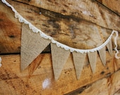Burlap and Ruffled Lace Bunting, Banner, Photo Prop, Wedding Decor