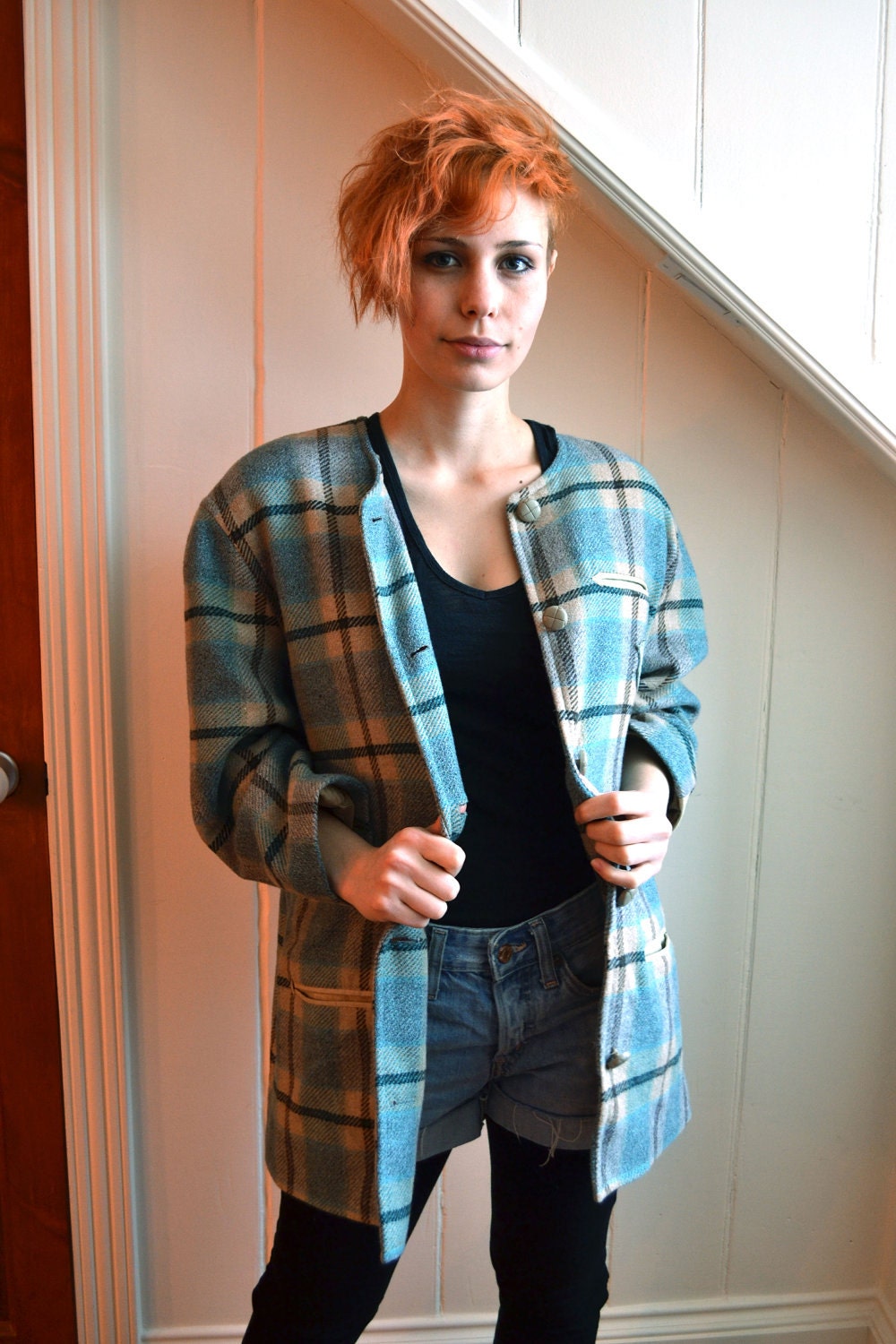 SALE - Vintage aviation vest - blue/beige