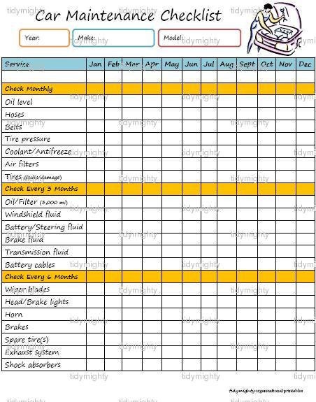 Car / Vehicle Maintenance Checklist - Printable PDF (INSTANT DOWNLOAD)