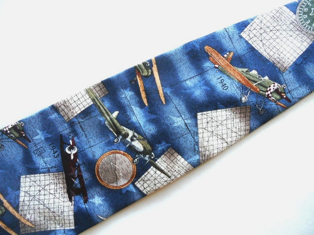 Vintage Necktie Airplanes Americana Mid-Century - Unworn - Blue Red Sky