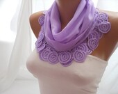 Lilac Cotton Shawl/Scarf - Headband - Cowl with Lace Edge - Spring Trends