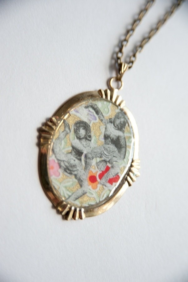 Indian Cameo Necklace - Stunning OOAK Artisan Resin Pendant Featuring Indian Dancers/ Boho/ Hippie/ Exotic "Dream Dancers"
