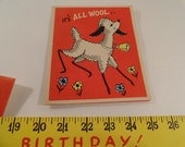 Vintage 1940s Unused Birthday Greeting Card, with a Sheep and  "It's All Wool" with Yardstick Foldout