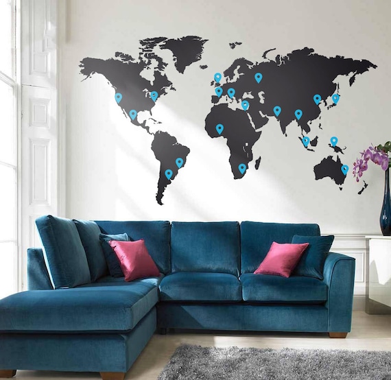 Wall Decal Large World Map 2.1 x 1.2 M / 7 x 4ft Vinyl Wall Sticker decal