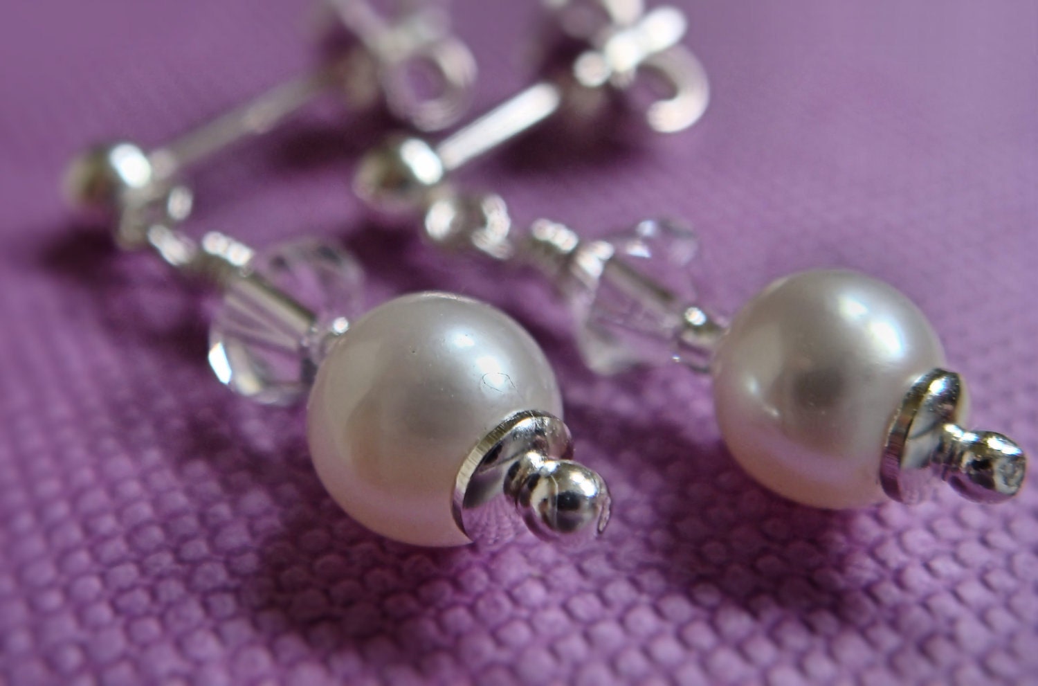 AA White Cultured Pearl Post Earrings All Components Sterling Silver with CYSTALLIZED Swarovski Elements, UK Delivery is Free