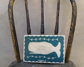 Whale Blue and White Nautical Wall Hanging Children's Decor Reclaimed Wood Plaque
