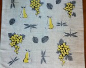 Vintage Faith Austin Hanky, Fruit and Nuts Handkerchief, Grey and Yellow