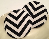 Extra Oversize Button Earring- Black Chevron Love