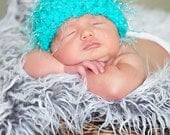 Baby Hat, 0 to 3 Month Baby Girl Crochet Fun Funky Wispy Fluffy Soft Beanie Hat - Turquoise Blue - Unique Photography Prop Baby Hat