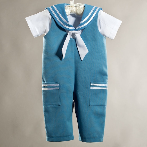 Sailor baby boy suit, baptism / christening baby boy outfit, baby boy party suit, ring bearer baby boy clothes, ice blue