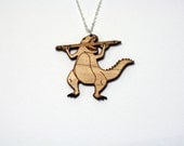 Designosaur Necklace. Laser Cut Wooden or Acrylic Dinosaur Necklace. Cherry Wood or Perspex.