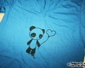Loveable PANDA Heart Balloon V-Neck Tee - Organic T Shirt - ReLove Planet - UNISEX Small
