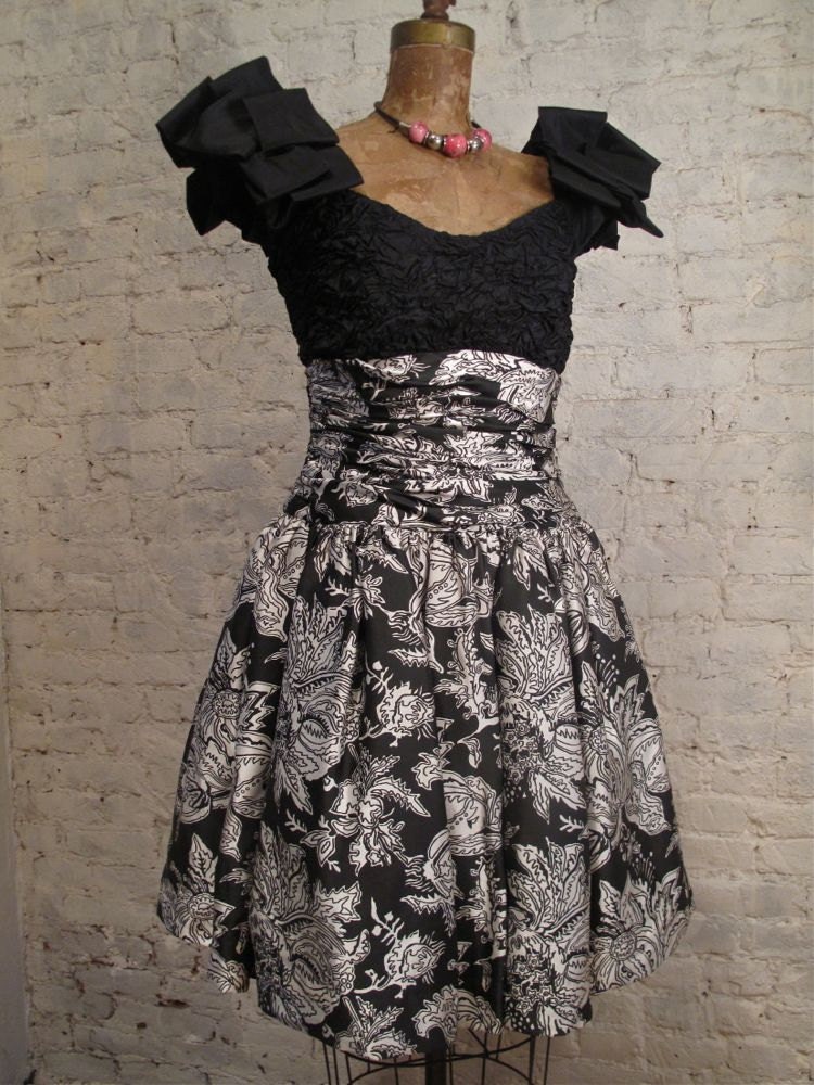 50s Black and White Silk Cocktail Dress