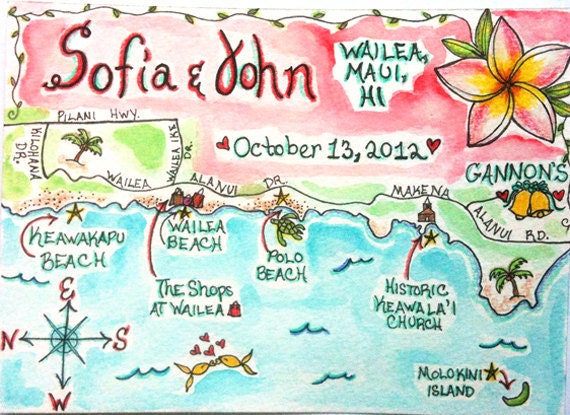 Custom Wedding Map-5x7-Hand Drawn Original Artwork