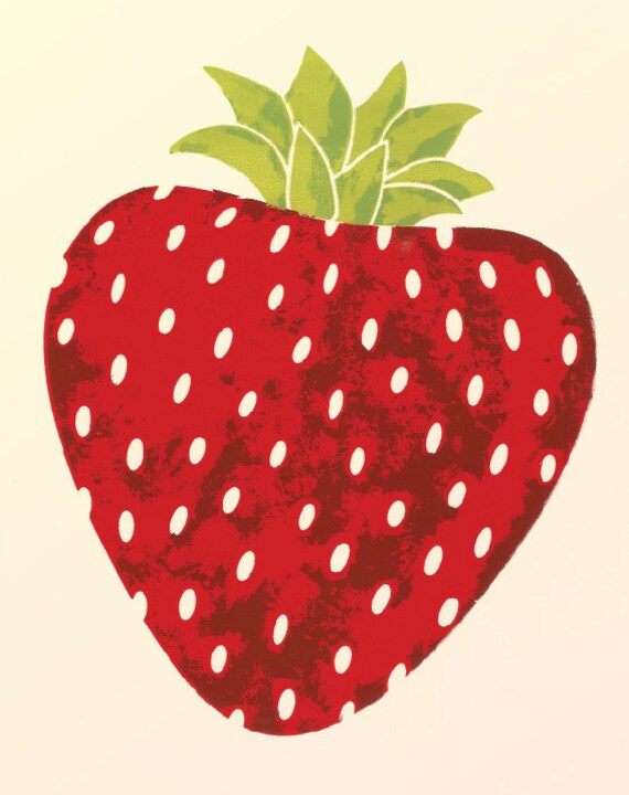 8 x 10 - Bright Red Strawberry - Kitchen Wall Art Archival - food, dining, fruit, summer, illustration, print,