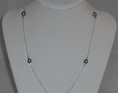 Freshwater Black Pearl Sterling Silver Tin Cup/Station Necklace