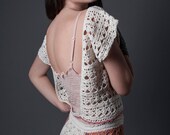 White Hand Crochet Top with Open Back, Spring wedding, Crochet cropped top, Festival top, Hippie top