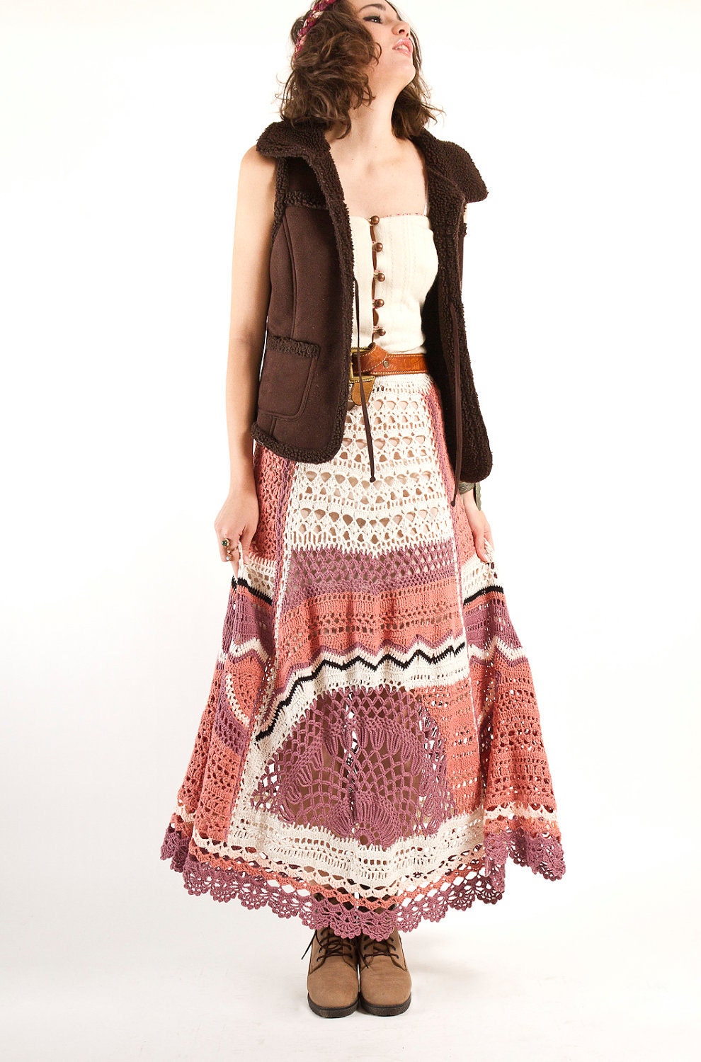 Bohemian Hand Crochet Maxi Skirt, Knit skirt, Spring maxi skirt, Festival cotton skirt, One-of-a-Kind skirt
