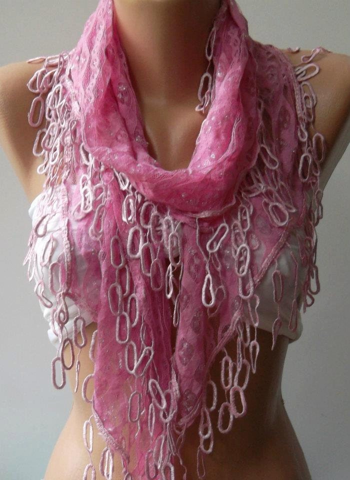 Mother's Day gift  Elegant scarf/shawl pink lace scarf