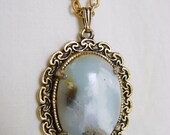 Vintage Moss Agate Necklace - 1980s Gold Tone Chain
