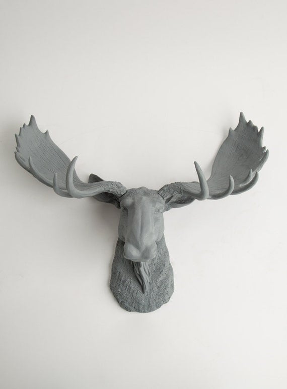 Moose Head - The Wellington - Gray Resin Moose Head- Moose Resin Grey Faux Taxidermy- Chic & Trendy