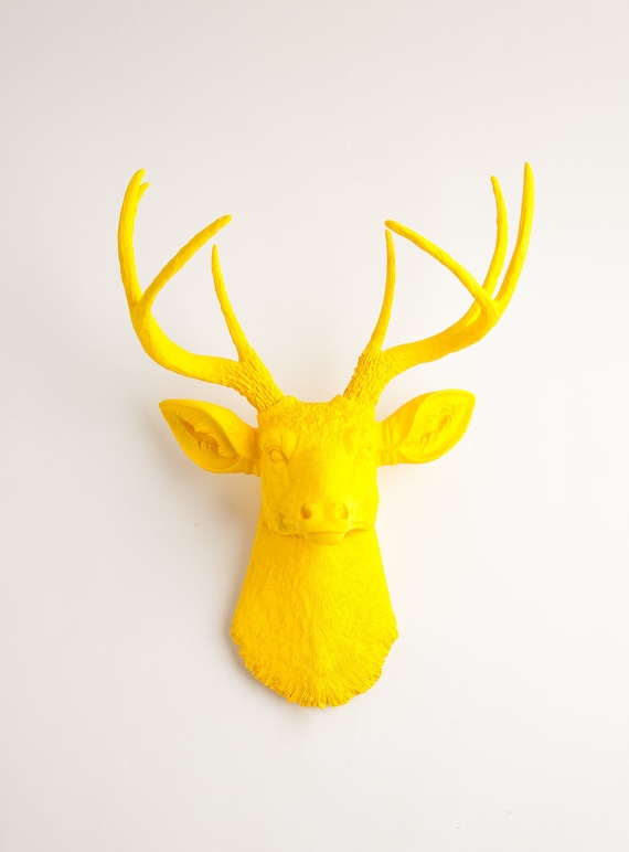 White Faux Taxidermy - Fake Deer Head - The Pablo - Yellow Resin Deer Head- Stag Resin Yellow Faux Taxidermy- Chic & Trendy